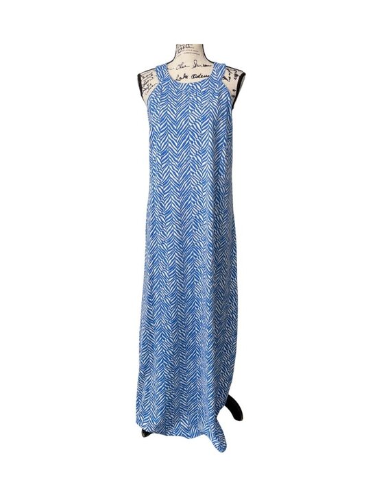 J. McLaughlin Dresses & Skirts - J. McLaughlin Womens Size L Haulter Dress Sleeveless Blue White Chevron Beach